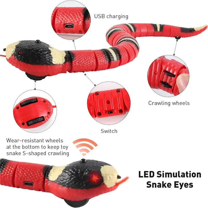 USB Rechargeable Interactive Realistic Smart Sensing Snake Cat Toy - Obstacle-Evading, No Remote Control, Halloween Fun Prank Prop Toy, Great Gift for Indoor Cats & Children