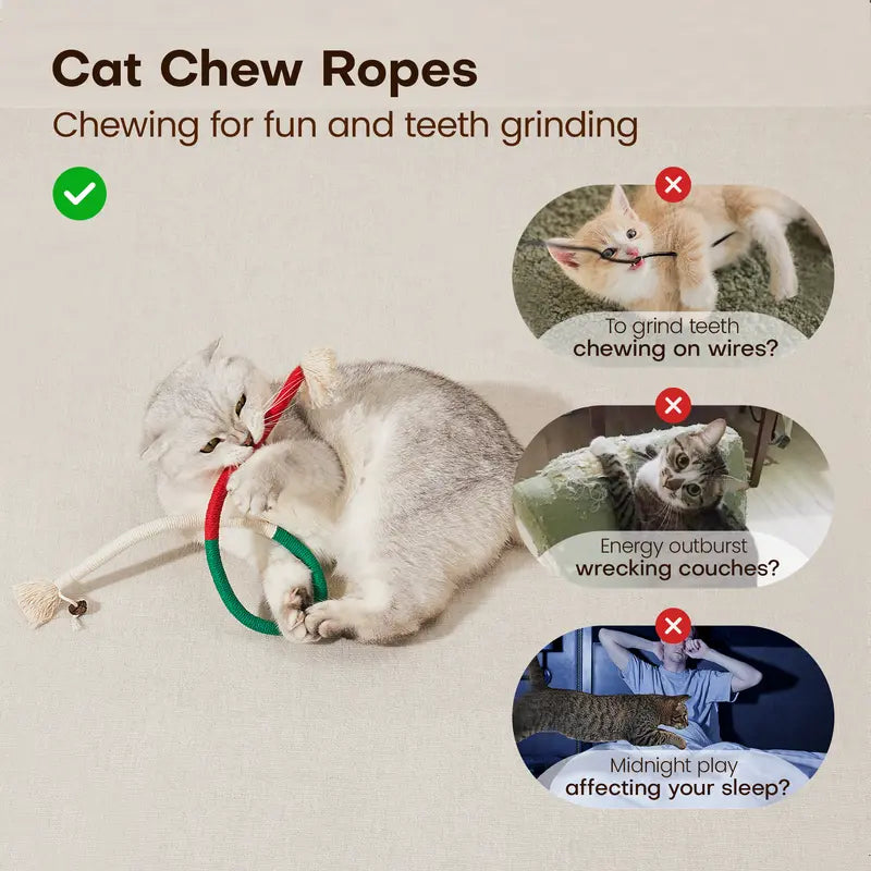 Potaroma 3-Pack Organic Cotton Snake-Shape Interactive Cat Chew Ropes - 3-Pack Value Dental Care Toys for Indoor Kittens, Teeth Cleaning, Indoor Play, Tartar Fight Help, Fresh Breath