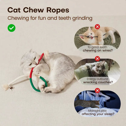 Potaroma 3-Pack Organic Cotton Snake-Shape Interactive Cat Chew Ropes - 3-Pack Value Dental Care Toys for Indoor Kittens, Teeth Cleaning, Indoor Play, Tartar Fight Help, Fresh Breath