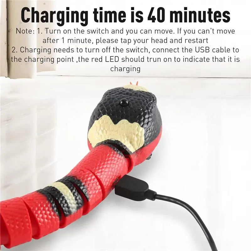 USB Rechargeable Interactive Realistic Smart Sensing Snake Cat Toy - Obstacle-Evading, No Remote Control, Halloween Fun Prank Prop Toy, Great Gift for Indoor Cats & Children