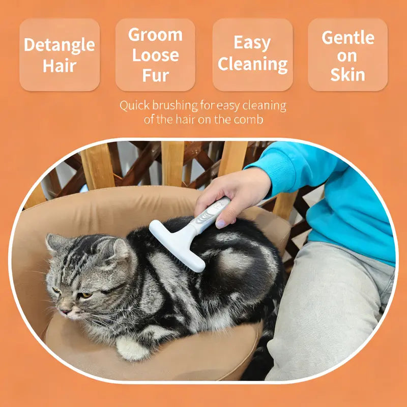 Pet Deshedding Slicker Brush with Rubber Paw Print Ergo Handle - Stainless Steel-Rubber Universal Grooming Tool for Dogs & Cats, Detangles Fur, Removes Floating Strands, Gentle Clean for All Coat Lengths, Moisturizing Deodorant Hair Care Supply