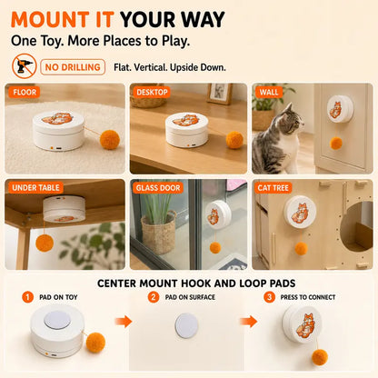 Smart Rotating Cat Teaser, Rechargeable Interactive Cat Toy with 5 Play Modes, Touch-To-Wake, Auto Sleep, Multi-Surface Mounting and Replaceable String for Indoor Cats & Kittens