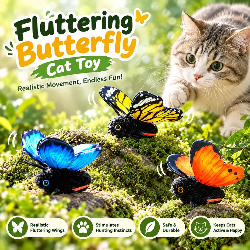 Interactive Butterfly Cat Toy, Motion Activated & USB Rechargeable, Realistic Flapping Wings, Self-Play Teaser Toy for Indoor Cats & Kittens