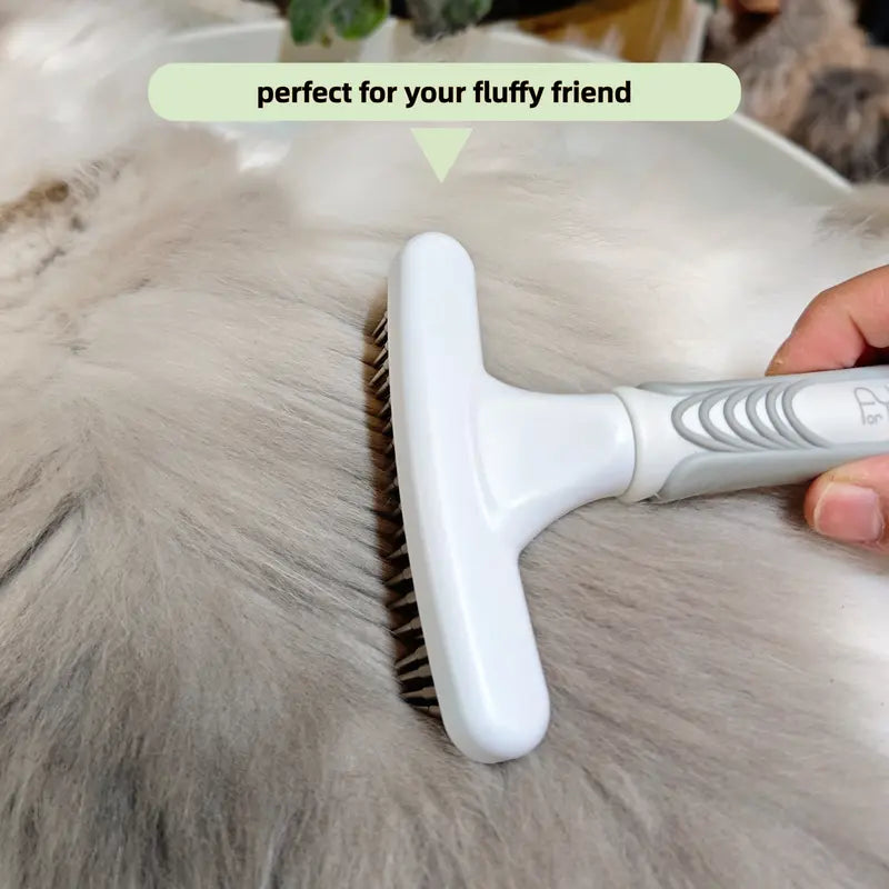 Pet Deshedding Slicker Brush with Rubber Paw Print Ergo Handle - Stainless Steel-Rubber Universal Grooming Tool for Dogs & Cats, Detangles Fur, Removes Floating Strands, Gentle Clean for All Coat Lengths, Moisturizing Deodorant Hair Care Supply